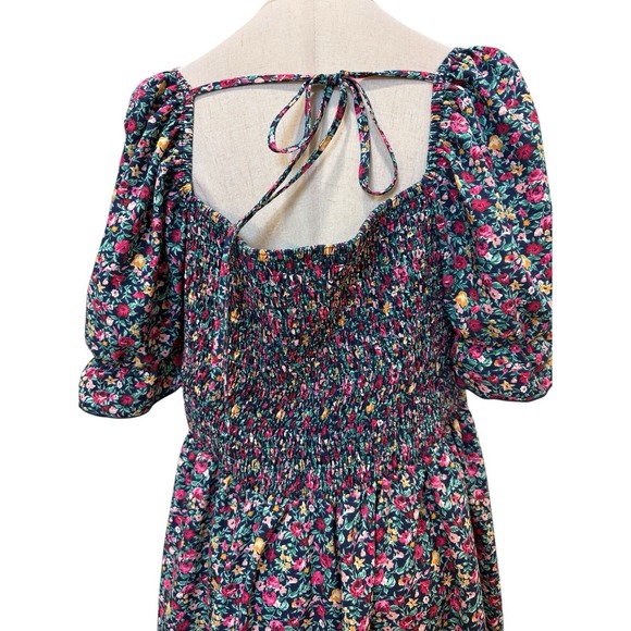 Floral Cottagecore Smocked Dress XL Puff Sleeve Milkmaid Grunge Fairy Spring - Picture 7 of 8